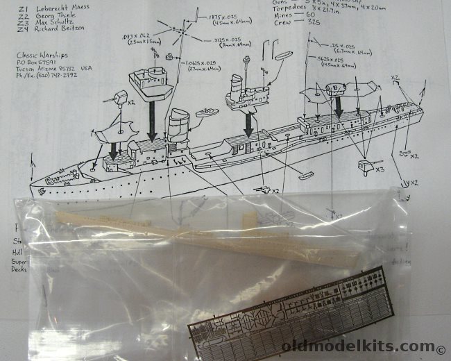 Classic Warships 1/700 Type 34 German Destroyer Z1 Leberecht Maass / Z2 Georg Thiele / Z3 Max Schultz / Z4 Richard Beitzen plastic model kit